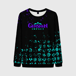 Мужской свитшот GENSHIN NEON PATTERN SYMBOL НЕОН ЭМБЛЕМЫ