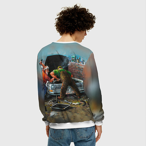 Мужской свитшот Руки в масле, шея в мыле / 3D-Белый – фото 4