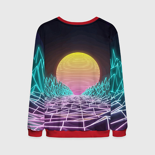 Мужской свитшот Vaporwave Закат солнца в горах Neon / 3D-Красный – фото 2