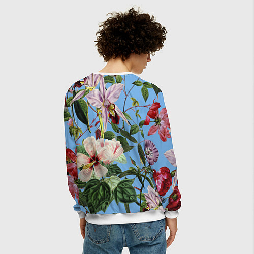 Мужской свитшот Цветы Сине-Цветочный Букет / 3D-Белый – фото 4