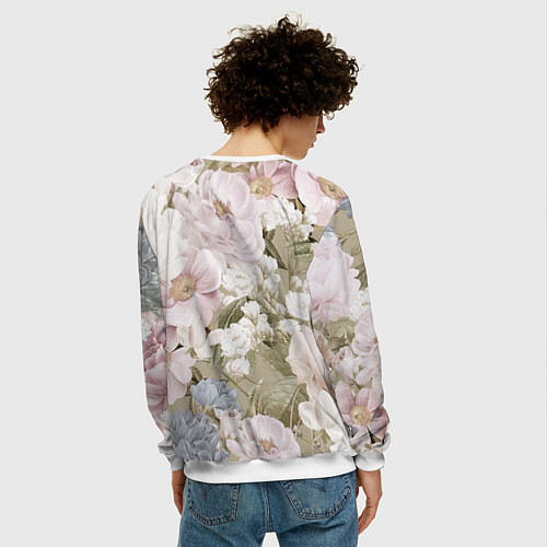 Мужской свитшот Цветы Английский Садовый Узор / 3D-Белый – фото 4