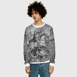 Свитшот мужской Альбрехт Дюрер Всадник побеждающий дракона Гравюра, цвет: 3D-белый — фото 2