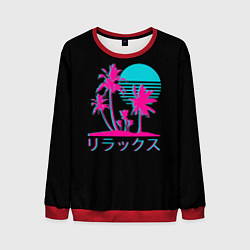 Свитшот мужской Неоновые пальмы Иероглифы Neon Palm Tree, цвет: 3D-красный