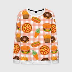 Свитшот мужской PIZZA DONUT BURGER FRIES ICE CREAM pattern, цвет: 3D-белый