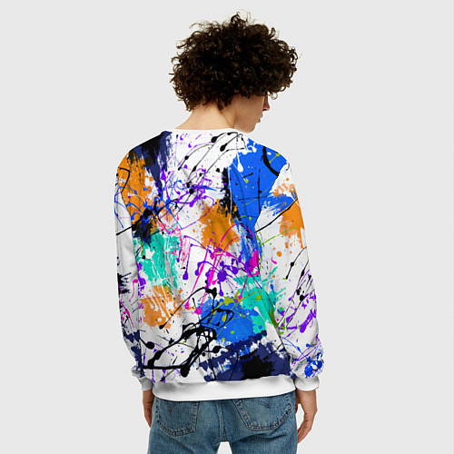 Мужской свитшот Брызги и мазки разноцветных красок на белом фоне / 3D-Белый – фото 4