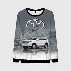 Свитшот мужской Toyota Land Cruiser на фоне скалы, цвет: 3D-черный