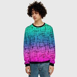 Свитшот мужской Абстрактный узор на розово-бирюзовом градиентном ф, цвет: 3D-черный — фото 2