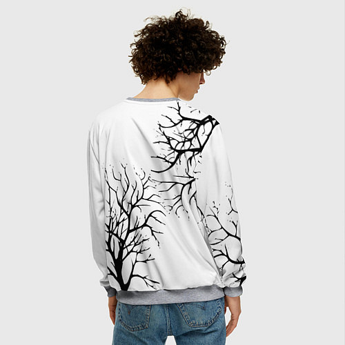 Мужской свитшот Черные ветки деревьев на белом фоне / 3D-Меланж – фото 4