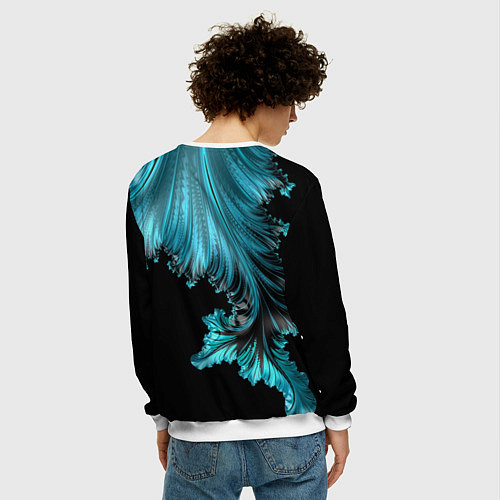 Мужской свитшот Черный с голубым неоновый фрактал Ледяная абстракц / 3D-Белый – фото 4