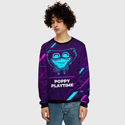 Свитшот мужской Символ Poppy Playtime в неоновых цветах на темном, цвет: 3D-черный — фото 2
