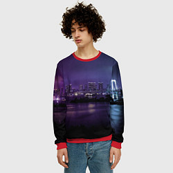 Свитшот мужской Неоновый город с рекой - Фиолетовый, цвет: 3D-красный — фото 2