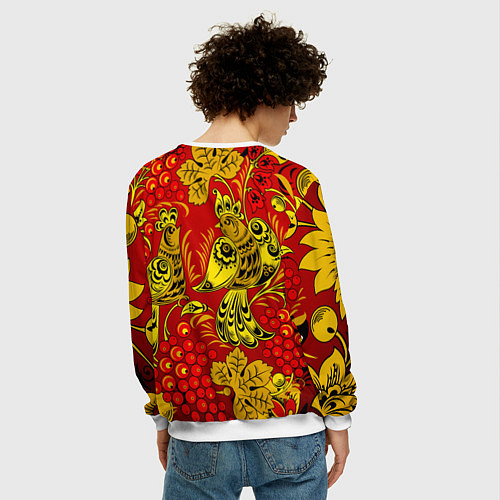 Мужской свитшот Хохломская Роспись Две Птици На Красном Фоне / 3D-Белый – фото 4