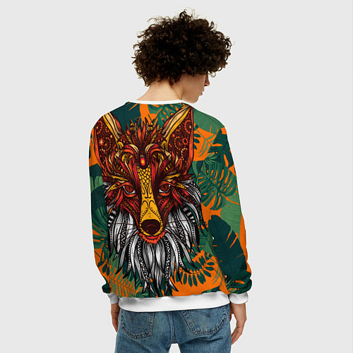 Мужской свитшот Рыжая Лиса африканский узор Разноцветная лисичка / 3D-Белый – фото 4