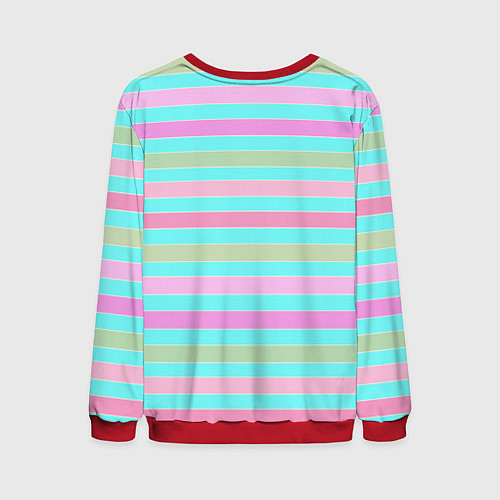 Мужской свитшот Pink turquoise stripes horizontal Полосатый узор / 3D-Красный – фото 2