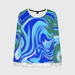 Свитшот мужской Тай-дай с синим, зелёным и белым цветом, цвет: 3D-белый