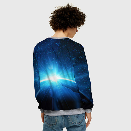 Мужской свитшот Космонавт играет в бейсбол планетой / 3D-Меланж – фото 4