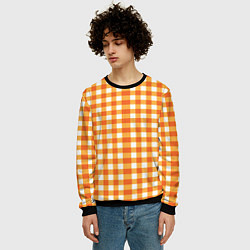 Свитшот мужской Бело-оранжевые квадратики, цвет: 3D-черный — фото 2