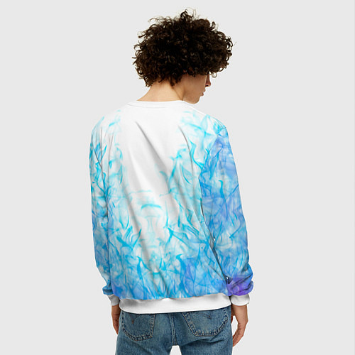 Мужской свитшот Five Nights At Freddys - синий огонь на белом фоне / 3D-Белый – фото 4