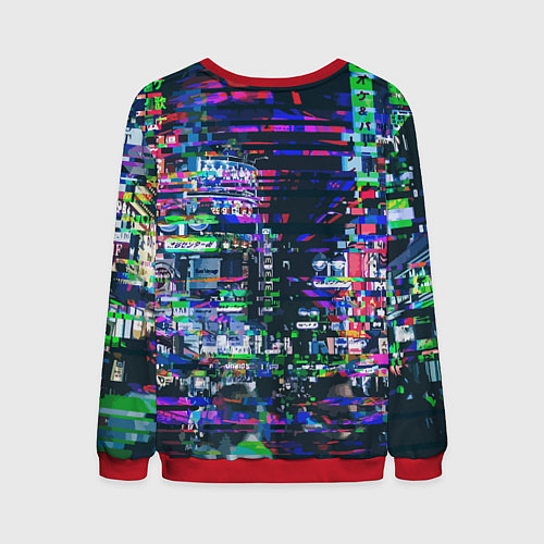 Мужской свитшот Ночной город - glitch / 3D-Красный – фото 2