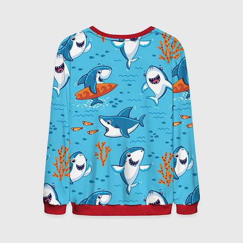 Мужской свитшот Прикольные акулята - паттерн / 3D-Красный – фото 2
