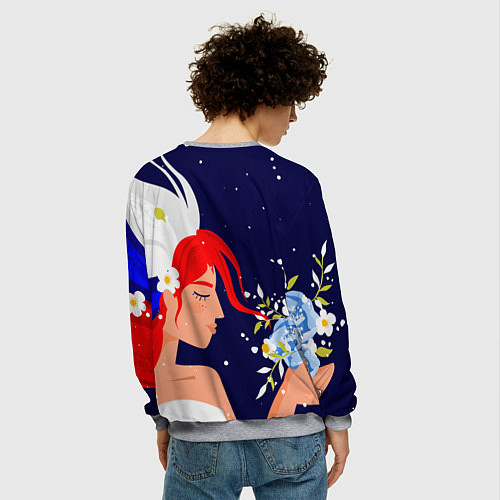 Мужской свитшот Русская девушка с триколором на волосах / 3D-Меланж – фото 4