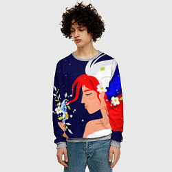 Свитшот мужской Русская девушка с триколором на волосах, цвет: 3D-меланж — фото 2