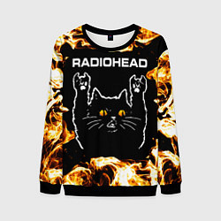 Свитшот мужской Radiohead рок кот и огонь, цвет: 3D-черный