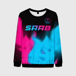 Свитшот мужской Saab - neon gradient: символ сверху, цвет: 3D-черный