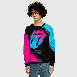 Свитшот мужской Rolling Stones - neon gradient, цвет: 3D-черный — фото 2