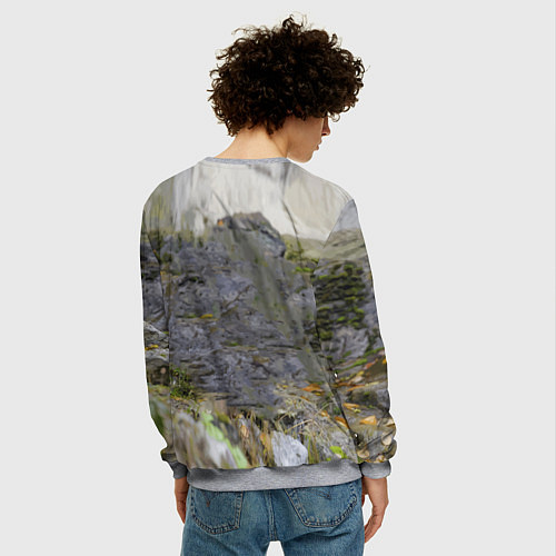 Мужской свитшот Снежный барс среди скал / 3D-Меланж – фото 4