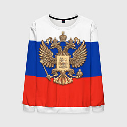 Свитшот мужской Герб России на фоне флага, цвет: 3D-белый
