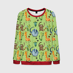 Свитшот мужской Африканские животные - слон обезьянка жираф, цвет: 3D-красный