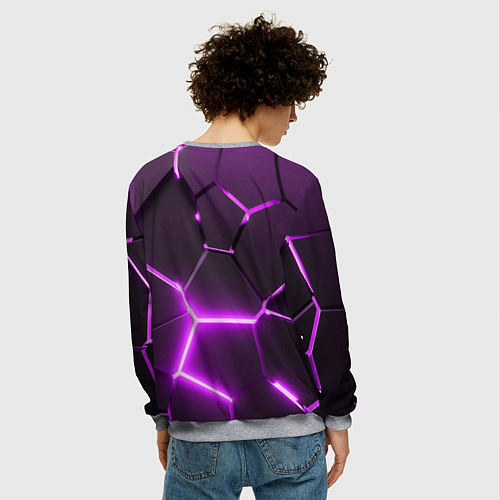 Мужской свитшот Фиолетовые неоновые геометрические плиты / 3D-Меланж – фото 4