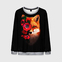 Свитшот мужской Лиса и цветы, цвет: 3D-меланж