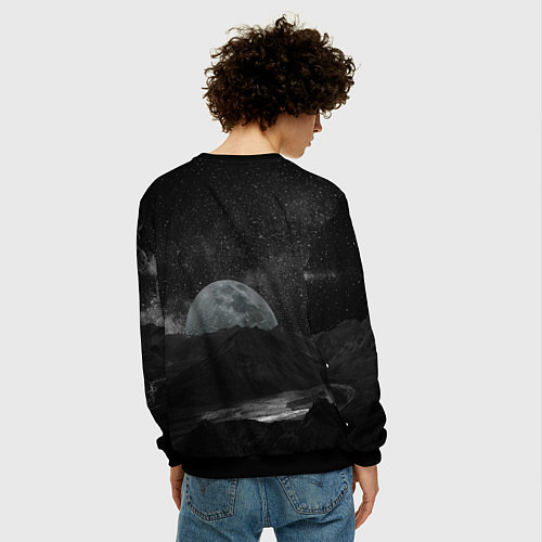 Мужской свитшот Огромная Луна / 3D-Черный – фото 4