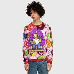 Свитшот мужской Гомер Симпсон в окружении пончиков, цвет: 3D-красный — фото 2