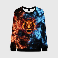 Свитшот мужской Огонь и вода - лев, цвет: 3D-черный