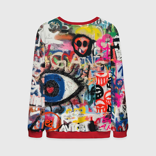 Мужской свитшот Скейтбордист Барт Симпсон на фоне стены с граффити / 3D-Красный – фото 2