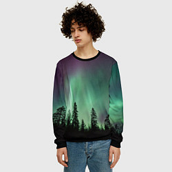 Свитшот мужской Сияние над лесом, цвет: 3D-черный — фото 2
