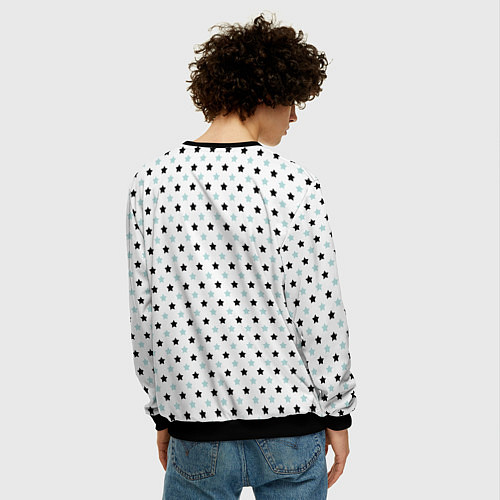 Мужской свитшот Бирюзовые, черные звезды на белом / 3D-Черный – фото 4