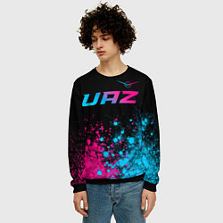 Свитшот мужской UAZ - neon gradient: символ сверху, цвет: 3D-черный — фото 2