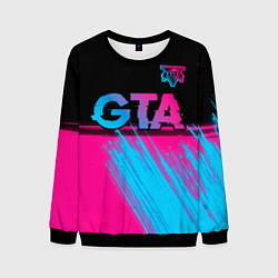 Свитшот мужской GTA - neon gradient: символ сверху, цвет: 3D-черный