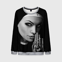 Свитшот мужской Готическая монашка с татуировкой Страсть, цвет: 3D-меланж