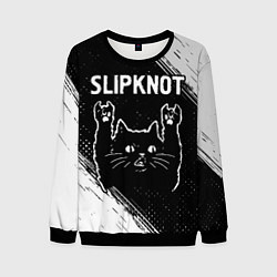 Свитшот мужской Группа Slipknot и рок кот, цвет: 3D-черный