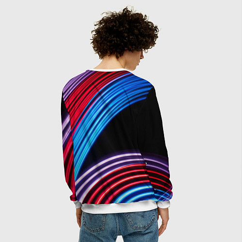 Мужской свитшот Красные и голубые абстрактные линии / 3D-Белый – фото 4