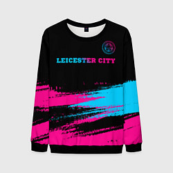 Свитшот мужской Leicester City - neon gradient: символ сверху, цвет: 3D-черный