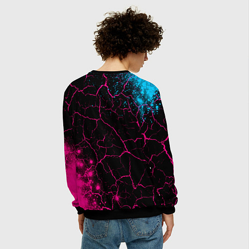 Мужской свитшот Saints Row - neon gradient: надпись, символ / 3D-Черный – фото 4