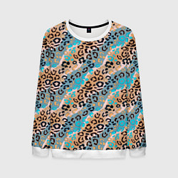 Свитшот мужской Леопардовый узор на синих, бежевых диагональных по, цвет: 3D-белый