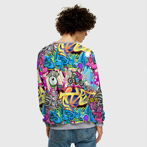 Мужской свитшот Велосипедист и глаз граффити / 3D-Меланж – фото 4