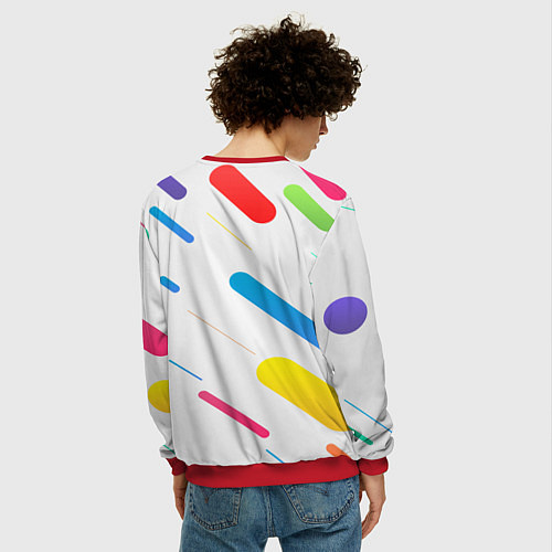 Мужской свитшот Разноцветные круги и полосы / 3D-Красный – фото 4